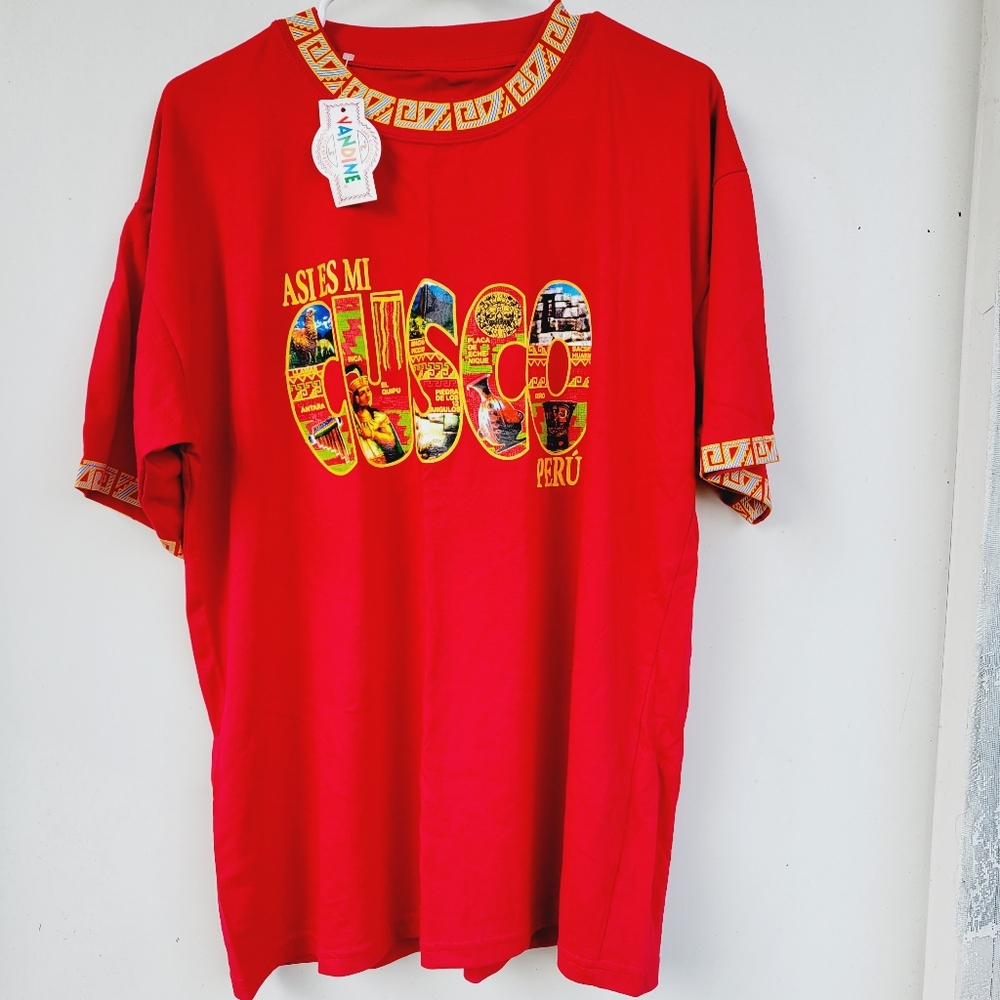 Vandine Cusco Peru Red Graphic T-Shirt Short Sleeve Size XL NWT